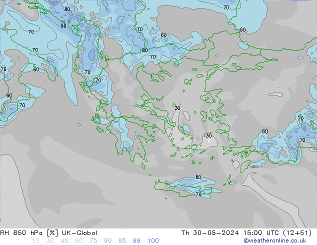RH 850 hPa UK-Global  30.05.2024 15 UTC