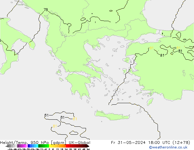 Height/Temp. 950 hPa UK-Global pt. 31.05.2024 18 UTC