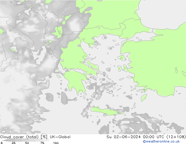 Cloud cover (total) UK-Global Su 02.06.2024 00 UTC