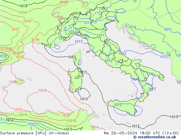 Surface pressure UK-Global We 29.05.2024 18 UTC