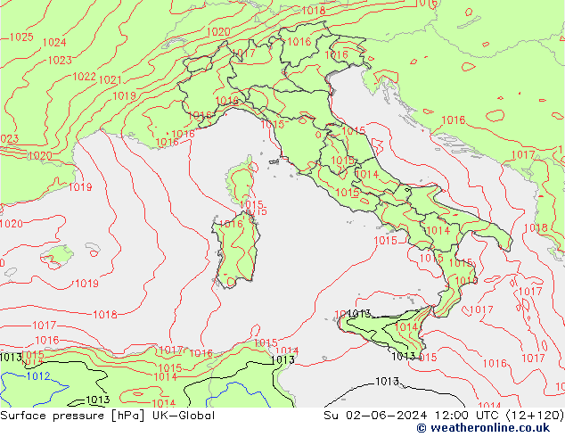 Presión superficial UK-Global dom 02.06.2024 12 UTC