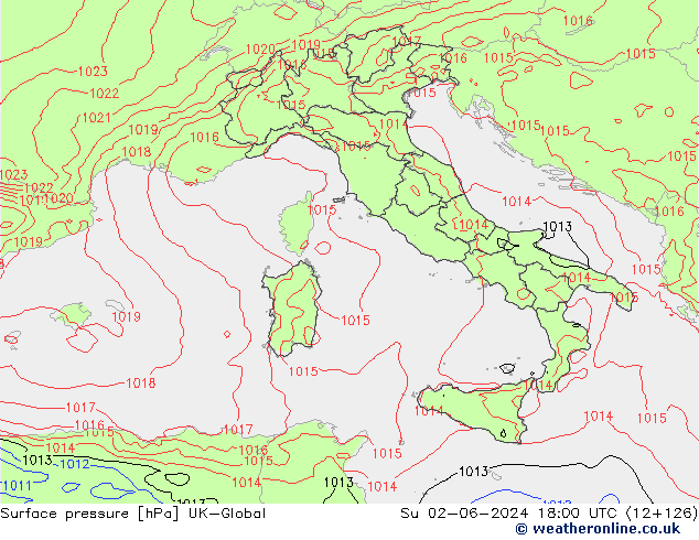 Surface pressure UK-Global Su 02.06.2024 18 UTC