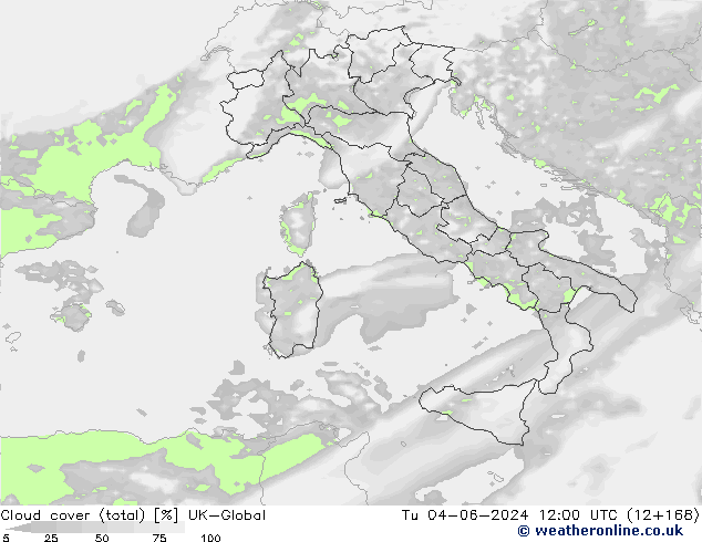 Bewolking (Totaal) UK-Global di 04.06.2024 12 UTC