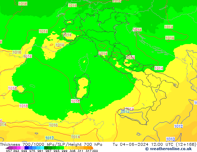 Thck 700-1000 hPa UK-Global mar 04.06.2024 12 UTC