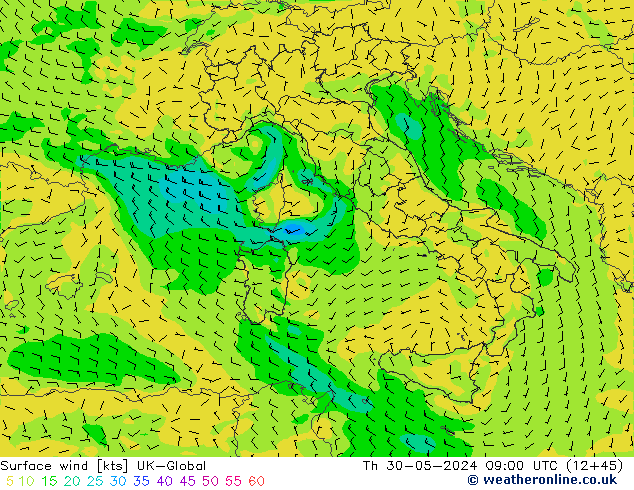 Surface wind UK-Global Čt 30.05.2024 09 UTC