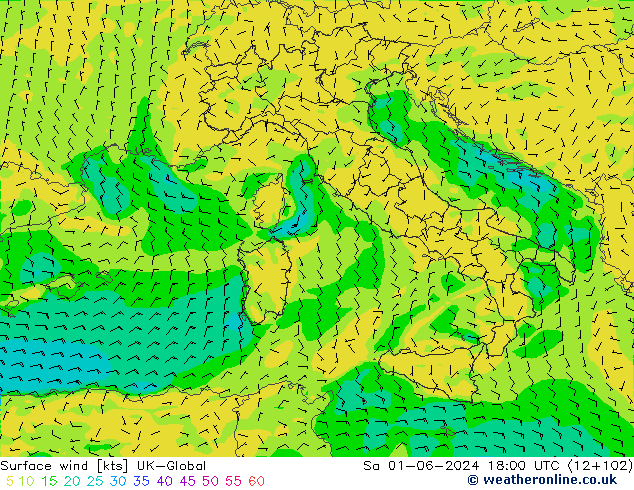 ветер 10 m UK-Global сб 01.06.2024 18 UTC