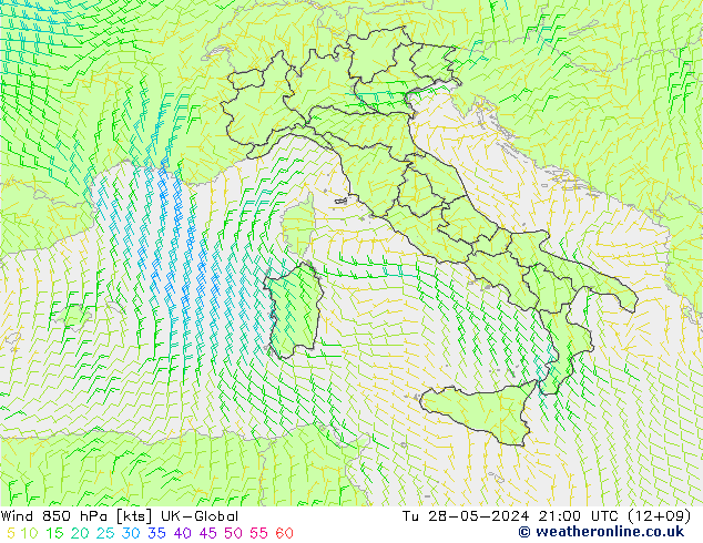 wiatr 850 hPa UK-Global wto. 28.05.2024 21 UTC