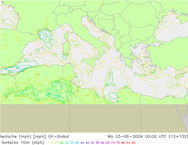 Isotachs (mph) UK-Global пн 03.06.2024 00 UTC