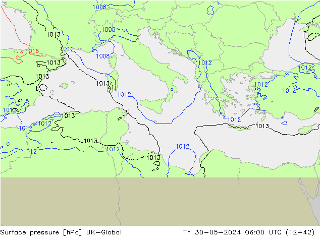 Surface pressure UK-Global Th 30.05.2024 06 UTC