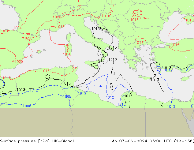 Presión superficial UK-Global lun 03.06.2024 06 UTC