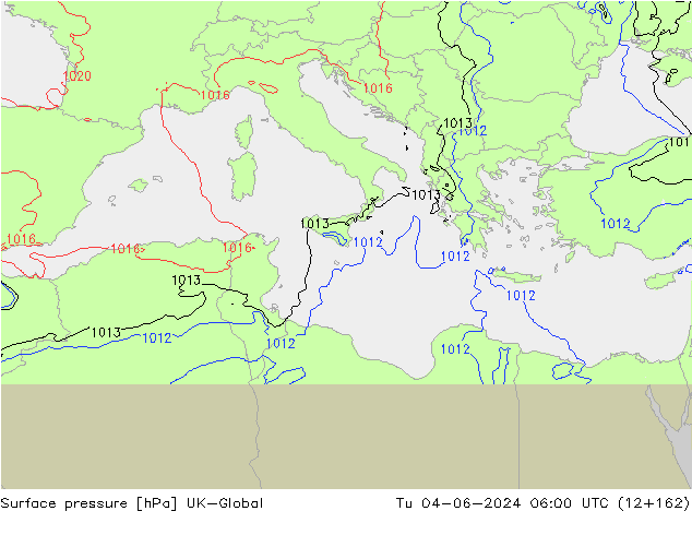 Surface pressure UK-Global Tu 04.06.2024 06 UTC