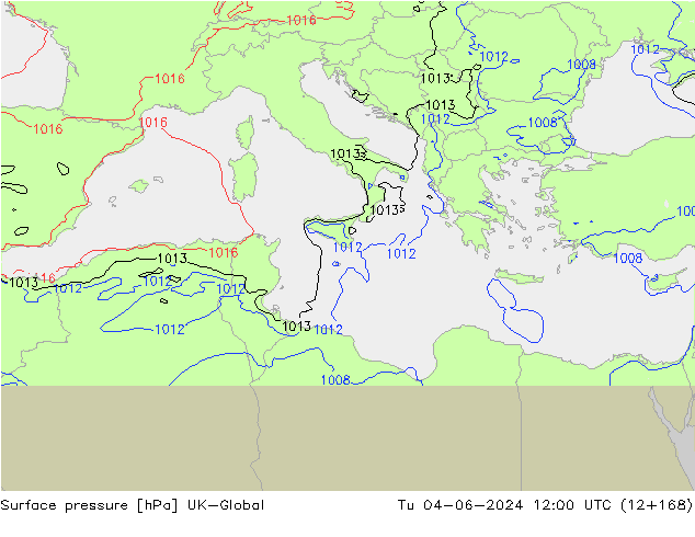 Atmosférický tlak UK-Global Út 04.06.2024 12 UTC