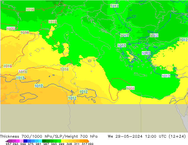 Thck 700-1000 hPa UK-Global Qua 29.05.2024 12 UTC