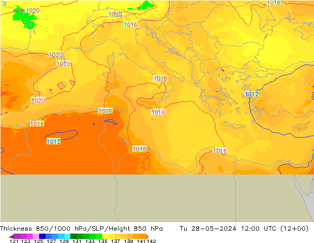 Thck 850-1000 hPa UK-Global Tu 28.05.2024 12 UTC