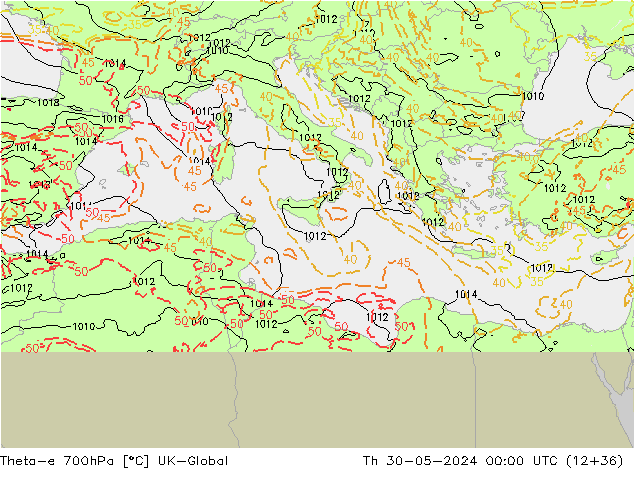 Theta-e 700гПа UK-Global чт 30.05.2024 00 UTC