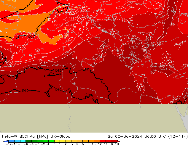 Theta-W 850hPa UK-Global Paz 02.06.2024 06 UTC