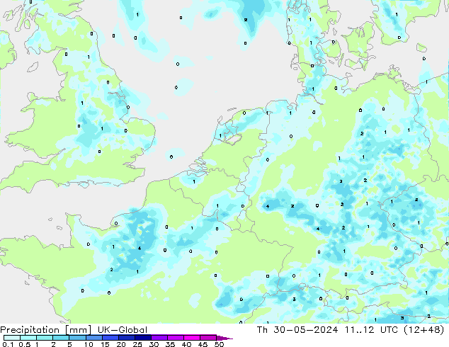 Precipitation UK-Global Th 30.05.2024 12 UTC