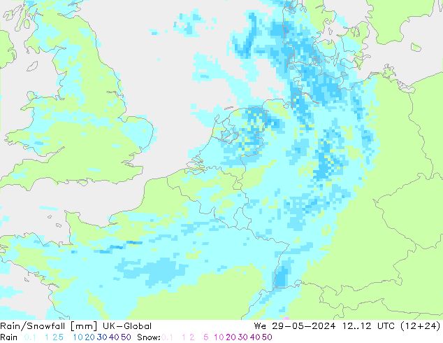 Rain/Snowfall UK-Global Qua 29.05.2024 12 UTC