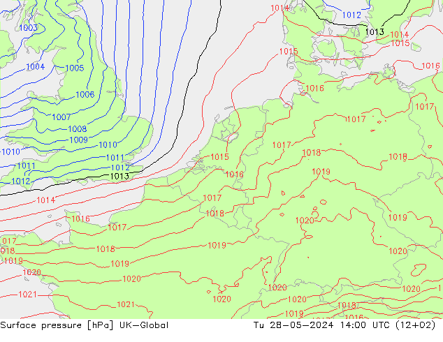 地面气压 UK-Global 星期二 28.05.2024 14 UTC