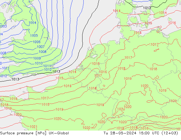 地面气压 UK-Global 星期二 28.05.2024 15 UTC