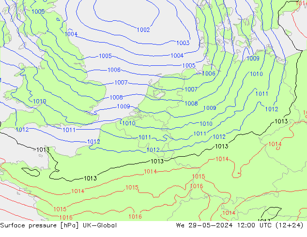 Surface pressure UK-Global We 29.05.2024 12 UTC