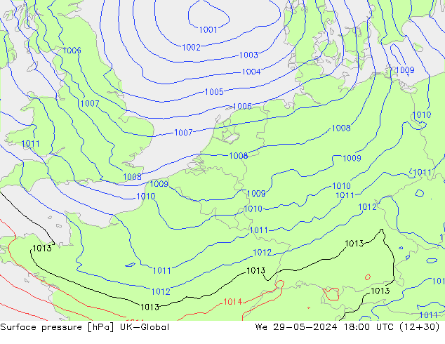 Surface pressure UK-Global We 29.05.2024 18 UTC