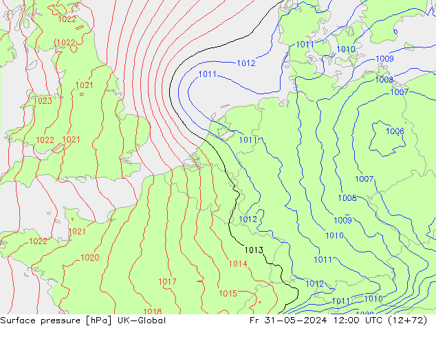 Luchtdruk (Grond) UK-Global vr 31.05.2024 12 UTC