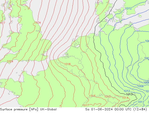 Pressione al suolo UK-Global sab 01.06.2024 00 UTC