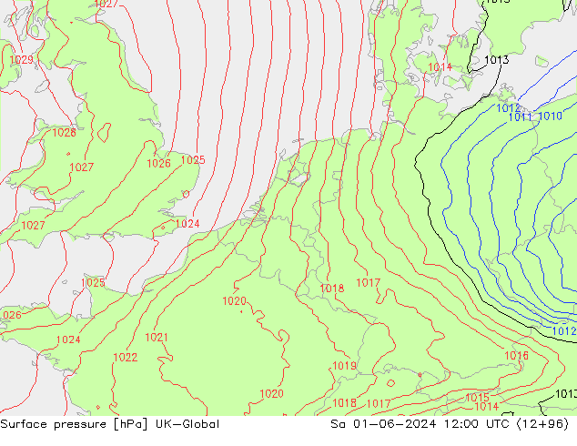 Atmosférický tlak UK-Global So 01.06.2024 12 UTC