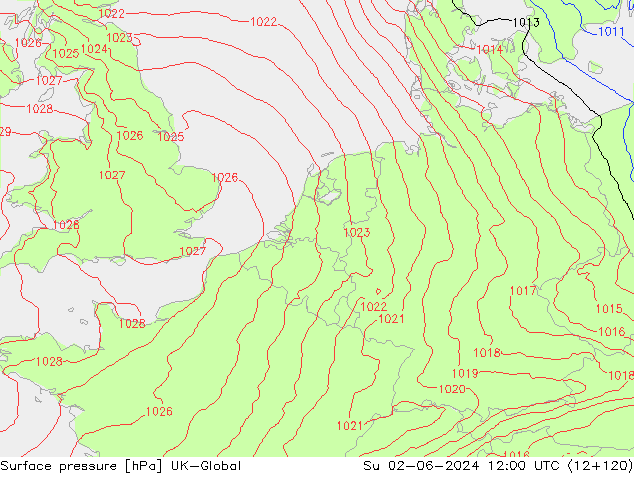 Luchtdruk (Grond) UK-Global zo 02.06.2024 12 UTC