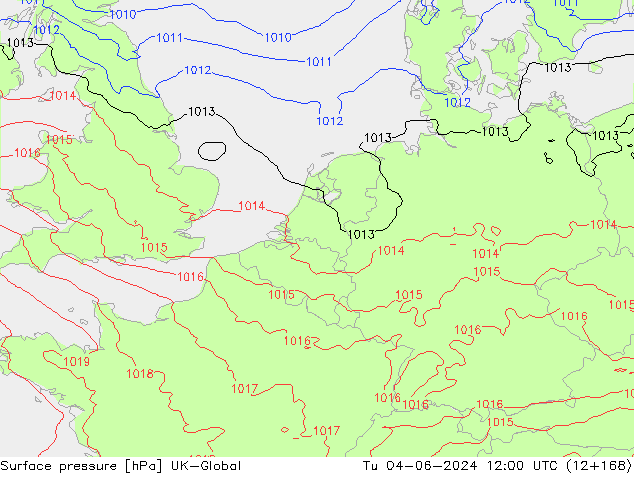 地面气压 UK-Global 星期二 04.06.2024 12 UTC