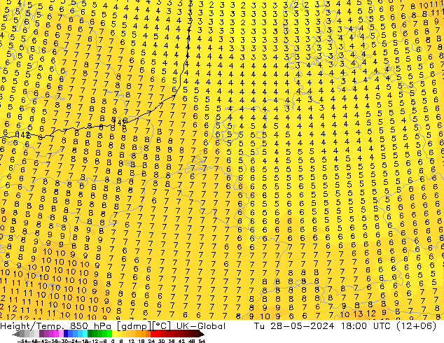 Height/Temp. 850 hPa UK-Global Tu 28.05.2024 18 UTC