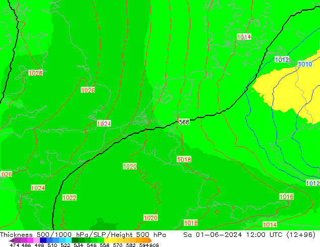 500-1000 hPa Kalınlığı UK-Global Cts 01.06.2024 12 UTC