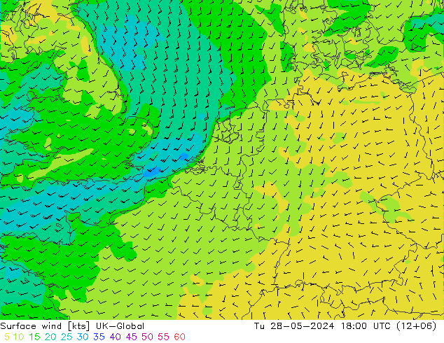 Surface wind UK-Global Tu 28.05.2024 18 UTC