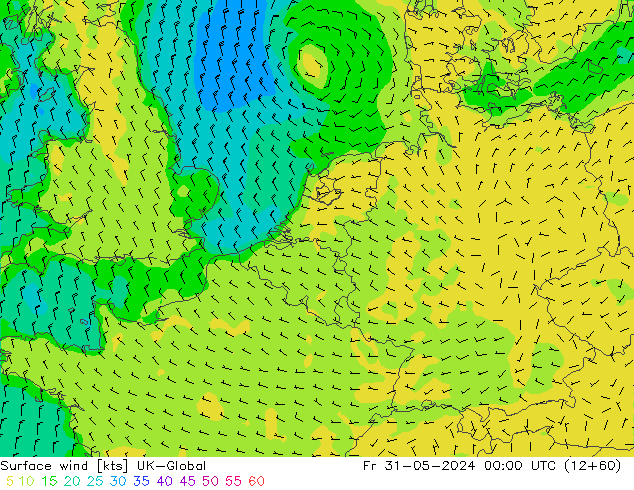 Vento 10 m UK-Global ven 31.05.2024 00 UTC