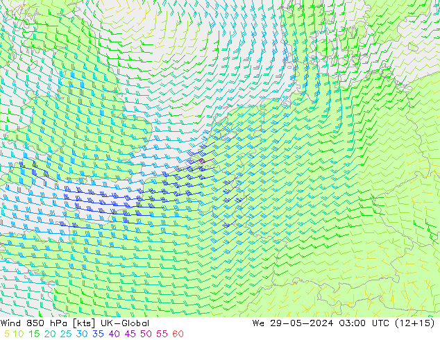 Rüzgar 850 hPa UK-Global Çar 29.05.2024 03 UTC
