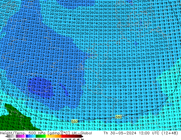 Yükseklik/Sıc. 500 hPa UK-Global Per 30.05.2024 12 UTC