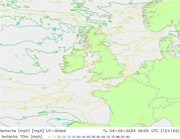 Isotachs (mph) UK-Global вт 04.06.2024 06 UTC