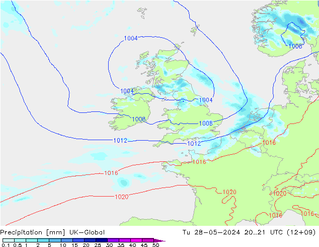 Precipitation UK-Global Tu 28.05.2024 21 UTC