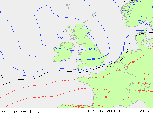 Pressione al suolo UK-Global mar 28.05.2024 18 UTC
