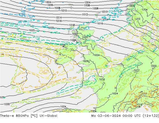 Theta-e 850hPa UK-Global  03.06.2024 00 UTC