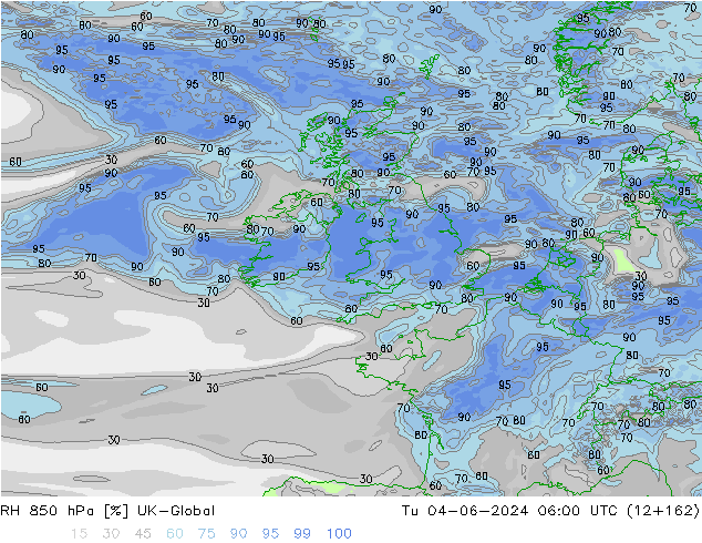 RH 850 hPa UK-Global Út 04.06.2024 06 UTC