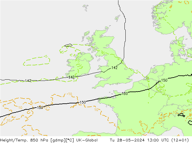 Yükseklik/Sıc. 850 hPa UK-Global Sa 28.05.2024 13 UTC