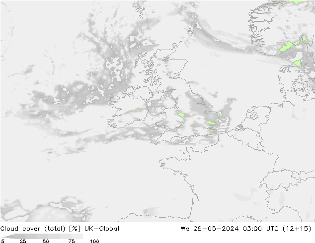 Bewolking (Totaal) UK-Global wo 29.05.2024 03 UTC