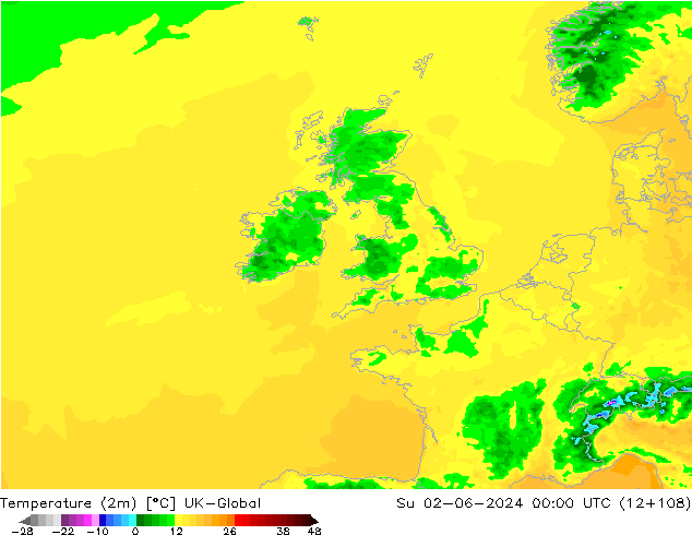 Temperatuurkaart (2m) UK-Global zo 02.06.2024 00 UTC