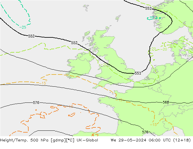 Height/Temp. 500 hPa UK-Global St 29.05.2024 06 UTC