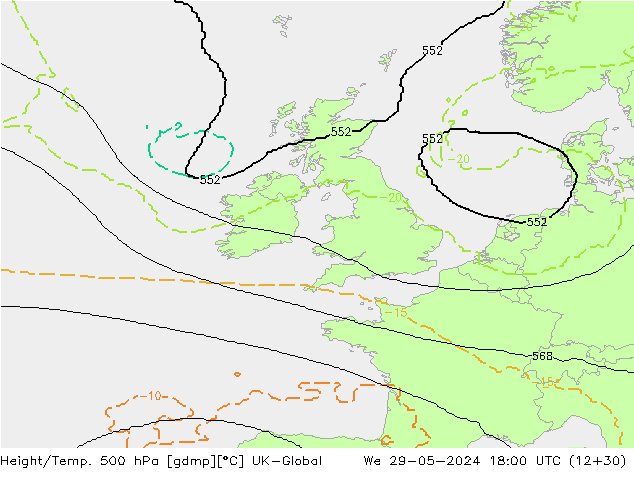 Yükseklik/Sıc. 500 hPa UK-Global Çar 29.05.2024 18 UTC