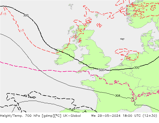 Yükseklik/Sıc. 700 hPa UK-Global Çar 29.05.2024 18 UTC