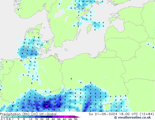 Précipitation (6h) UK-Global sam 01.06.2024 00 UTC