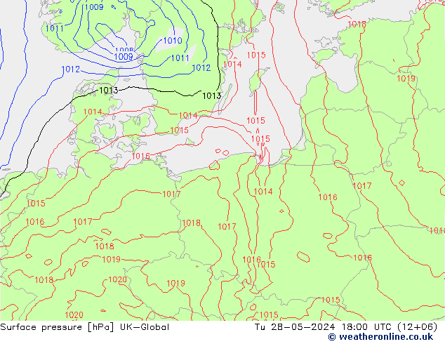 Surface pressure UK-Global Tu 28.05.2024 18 UTC